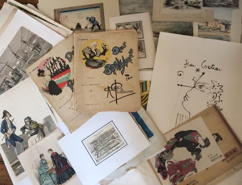 Divers 
 Un très fort lot d’estampes anciennes et modernes par ou d’après Vernet, Cocteau, Gantner, Jacquemin… ; gravures de mode ; vues de villes ; estampes japonaises, deux albums illustrés par A. Guillaume… Ens. 100 p. env. Un carton.