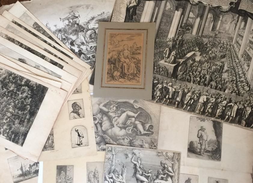 Divers 
 Un lot par Dürer (La Vierge au singe, tirage tardif), G. B. Franco, van Ostade, P. del Po, Waterloo, etc. Eau-forte ; burin. Belles ou bonnes épreuves, la plupart en tirage tardif. Menus accidents. Marges. Ens. 19 p.