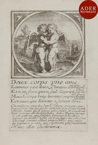 Anonyme XVIIe s. 
 Emblèmes avec des amours. Burin. Chaque [148 x 215]. Très belles épreuves combinant l’image gravée (95 x 90) et le texte gravé sur un cuivre additionnel. Toutes marges. Ens. 11 p.
