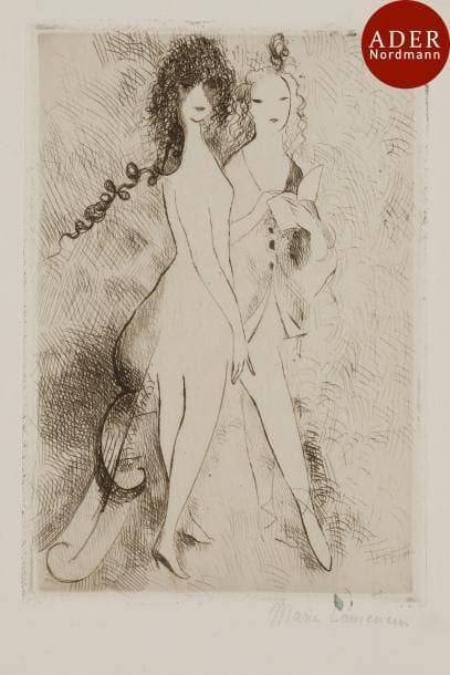 Marie Laurencin (1883-1956)
 Harmonie. 1921. Eau-forte. 125 x 180. Marchesseau 52. Très belle épreuve sur vélin mince, signée au crayon. Petites taches d’encre verte sur la signature et en marge inférieure. Toutes marges.