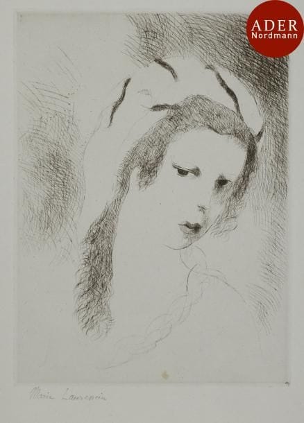 Marie Laurencin (1883-1956)
 Jeanne. 1930. Eau-forte. 175 x 235. Marchesseau 165. Très belle épreuve sur vergé azuré, signée au crayon. Une rousseur en pied du sujet. Toutes marges. Tirage à 100 épreuves. Timbre sec : H. Petiet éditeur Paris (Lugt 2021a).