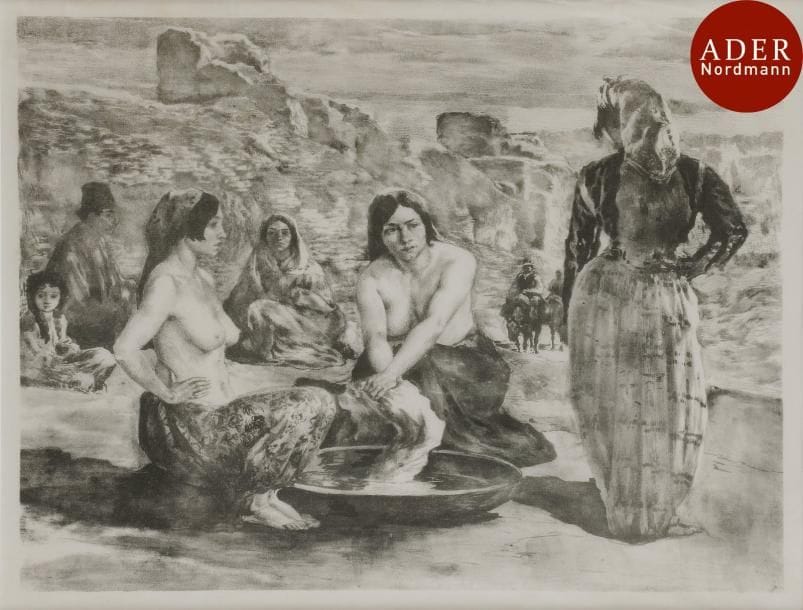 Alexandre Lunois (1863-1916)
 La Lessive dans le gourbi. 1892. Lithographie. 394 x 316. I.F.F. 27. Très belle épreuve sur japon pelure. Quelques traces de plis. Marges. Cadre.