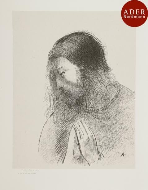 Odilon Redon (1840-1916)
 C’est moi, Jean, qui ai vu et qui ai ouï ces choses. (Apocalypse de Saint Jean, pl. XII). 1899. Lithographie. 185 x 260. Mellerio 185 ; Johnson 104-12. Très belle et fraîche épreuve sur chine appliqué. Toutes marges. Tirage à 100 épreuves. A. Vollard éd. Ex-coll. H.-M. Petiet (Lugt 5031).