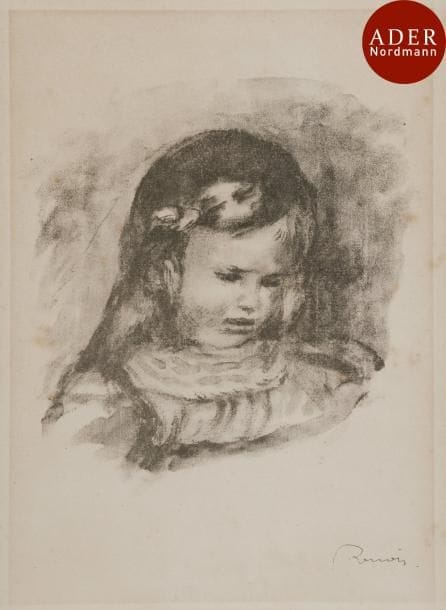 Pierre-Auguste Renoir (1841-1917)
 Claude Renoir, la tête baissée. 1904. Autographie. 185 x 195. Delteil, Stella 39. Belle épreuve sur vélin, timbrée (Lugt 2137a). Traces d’oxydation et rousseurs claires. Marges. Cadre.