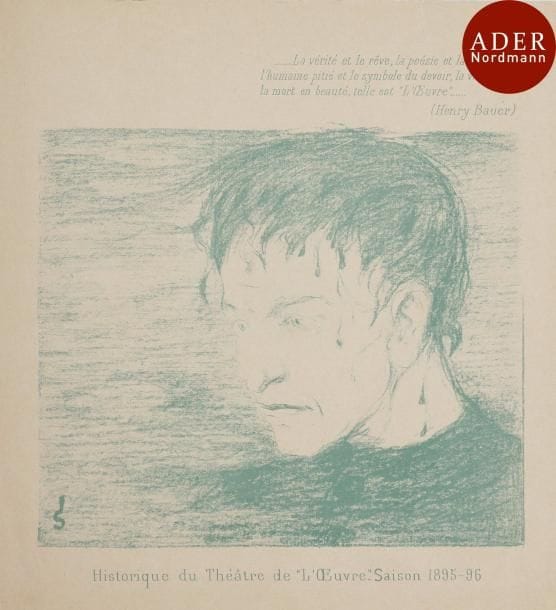 Joseph Sattler (1867-1931)
 Historique du Théâtre de L’œuvre. Saison 1895-96 (reprise du sujet précédent). Plaquette illustrée. Lithographie. 203 x 178. Aitken 75. Impression en vert. Parfaite épreuve sur vélin.