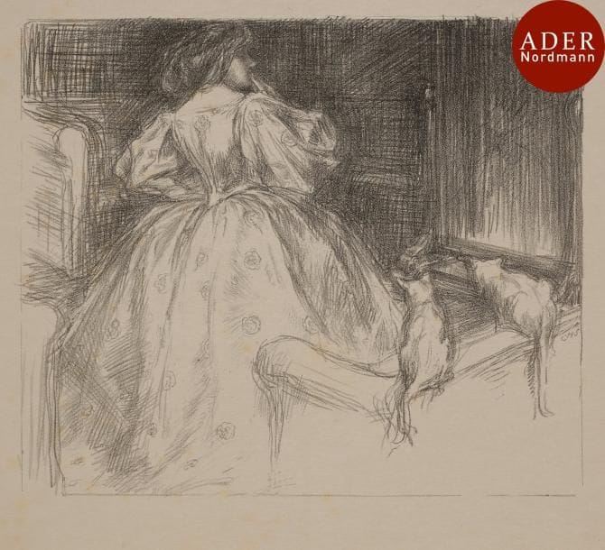 Charles Hazelwood Shannon (1863-1937)
 The Fantastic Dress. 1890 ; La Lutte enfantine ou The Nursery Floor. 1896. Lithographie. 250 x 215 et 195 x 215. Belles épreuves, la 1re sur japon, la 2e tirée en sanguine sur vergé, signées au crayon. Larges rousseurs claires. Toutes marges. Joint : Sir William Rothenstein. Portrait. 1894. Lithographie. 145 x 195. Stein et Karshan 75. Parfaite épreuve sur japon, signée au crayon, collée par les bords sur vélin portant le timbre sec de L’Estampe originale (Lugt 819). Joint : Gustav Trois. View of Brookland. 206 x 148. Très belle épreuve sur vergé, titrée et signée au crayon. Petites salissures marginales. Ens. 4 p.