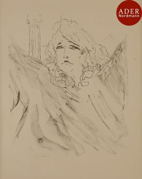 Henri de Toulouse-Lautrec (1864-1901)
 Sarah Bernhardt. (Pl. pour Portraits d’acteurs et d’actrices – Treize lithographies). 1898. Lithographie. 242 x 295. Delteil 150 ; Wittrock 249. Belle épreuve tirée en noir brun sur vélin ivoire. Une petite rousseur claire au bord droit. Cadre.
