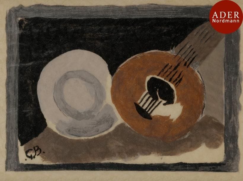 Georges Braque (1882-1963) (d’après) 
 Cartes de vœux. Années 1960. Lithographie par Mourlot. 155 x 98 et 155 x 110. Vallier p. 301. Impression en couleurs. Belles épreuves respectivement sur vélin blanc et sur papier exotique mince. Cadres. Ens. 2 p.