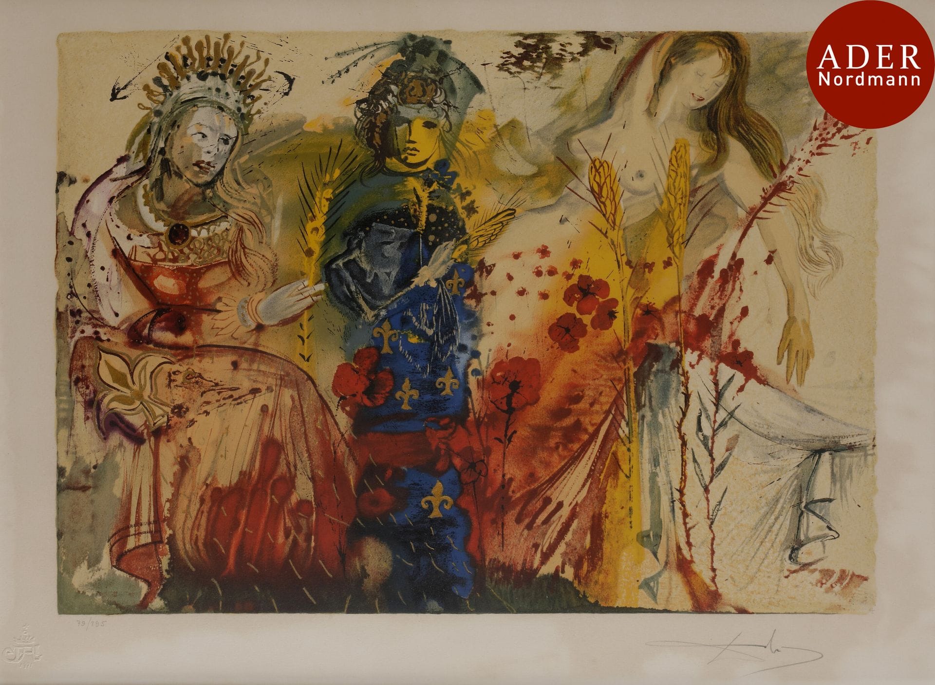 Salvador Dalí (1904-1989)
 L’Été. Pl. des Quatre saisons. 1972. Lithographie. 555 x 410. Michler et Löpsinger 1361. Impression en couleurs. Très belle épreuve sur vélin, numérotée et revêtue d’une signature au crayon. Oxydation irrégulière du feuillet. Tirage annoncé à 195 épreuves. Les Heures claires éd. Cadre.