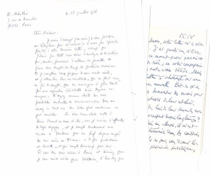 LITTÉRATURE. 23 lettres ou pièces, la plupart L.A.S. adressées à Marguerite Steinlen, 1952-1977.
   Raymond Abellio (5, sur ses travaux), Thérèse Aubray (carte post.), Gaston Bachelard (tapuscrit corrigé et signé sur le Voyage au pays des Articoles de Maurois), Jean Cassou (2), Jean Cocteau (enveloppe autogr.), Charles Galtier, André George, Maurice Goudeket, Jean-Jacques Kihm, Jean Masson, André Maurois (4), Francis de Miomandre (2), Jean Paulhan (il a « un très beau Klee » qui lui vient de Klee lui-même), Louis Pauwels. Plus la copie de 2 poèmes de Musset.
