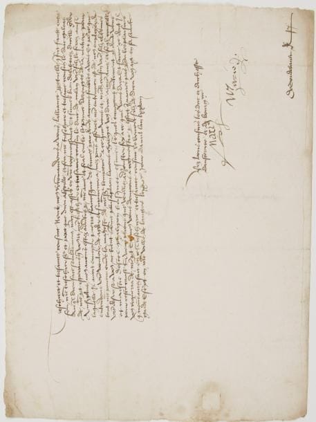MARIE DE BOURGOGNE (1457-1482) duchesse de Bourgogne, fille unique de Charles le Téméraire et d’Isabelle de Bourbon, épouse (1477) de l’Archiduc Maximilien d’Autriche (1459-1519, le futur Empereur Maximilien Ier) ; elle est la mère de Philippe le Beau, la grand-mère de Charles Quint. L.S. « Marie », signée aussi par son mari Maximilien, Bruges 26 avril 1478, à la duchesse de Milan (Bonne de Savoie, veuve de Galeazzo Sforza et régente du duché) ; contresignée par Goudebault ; 1 page oblong in-fol., adresse.
  Belle et très rare lettre (Marie de Bourgogne est morte à 25 ans d’une chute de cheval en 1482).
  Les « duc et duchesse d’Austeriche et de Bourgogne » rappellent à leur « treschiere et tresamée cousine […] lalliance perpetuelle qui fut faicte entre feu nostre treschier Seigneur et pere […] et feu nostre treschier et tresamé cousin le duc Galeas […] Et sommes bien deliberez dicelle garder de nostre part esperans que vous et nostre treschier et tresamé cousin le duc de Milan vostre filz [Gian Galeazzo] le ferez ». Ils ont appris par leur oncle le Prince d’Orange qu’il leur avait envoyé « Pierre Francisque de Sennes […] et pour ce que entendons vostre vouloir de ayder et survenir a noz presens afferes nostre entencion est de nous employer de tout nostre pouvoir envers la magesté de nostre Seigneur lempereur [Frédéric III] a ce que vous et nostredit cousin vostre filz obtenies vostre desir ». C’est pourquoi ils lui envoient leur « conseiller et maistre dostel Philipon Busquet escuier » et ils la prient de vouloir « adjouster foy a ce quil vous dira et faire ce dont il vous requerra de nosre part »…
