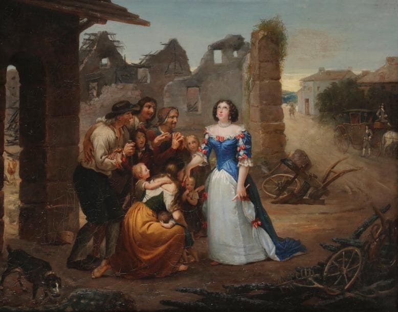 École FRANçAISE vers 1830
La visite aux pauvres
Toile 
73 x 93 cm 
Restaurations anciennes