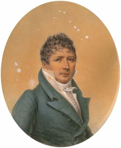 [Jean-Louis TULOU (1786-1865) flûtiste et compositeur]. Portrait original à l’aquarelle ; médaillon ovale sur papier, 18,5 x 15,5 cm (qqs petites taches blanches sans toucher le portrait) ; encadré.
Beau portrait du célèbre flûtiste, en buste, attribué à Jean-Baptiste Isabey (1767-1855), selon l’inscription ancienne au dos du cadre, qui en retrace la provenance : il aurait appartenu à Frédéric Chopin (1810-1849), puis au peintre Alexandre Decamps (1803-1860) :
« Par Isabey 1822. Portrait de Tulou, célèbre flûte de l’Opéra. Ce dessin faisait partie de la collection de Chopin, célèbre compositeur de musique. Il fut acquis à sa vente par le peintre Decamps. Je l’ai acheté à la vente de ce dernier à Fontainebleau. ER ».
Ancienne collection du flûtiste et chef d’orchestre Paul Taffanel (1844-1908), puis dans sa descendance.
