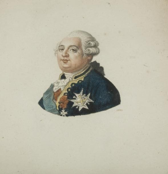 Louis XVI / La famille royale du Roi Louis XVIII
Deux gravures faisant pendants dont une en couleurs.
8 x 7,5 cm
B.E. 
