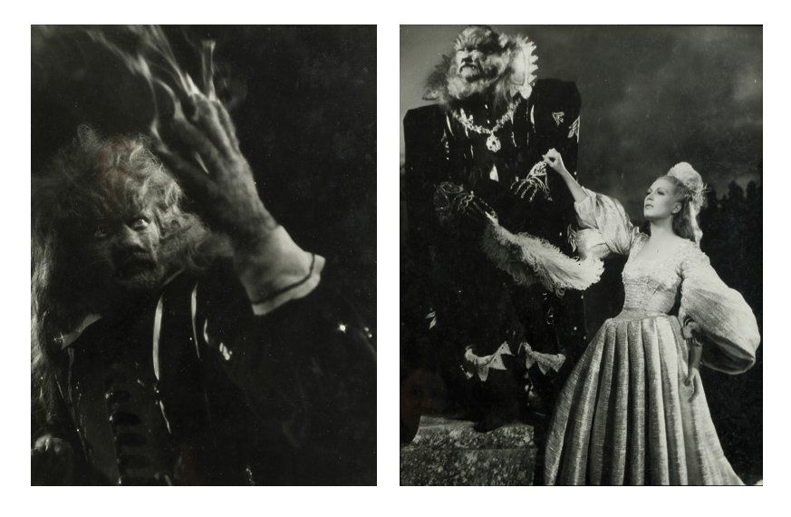 La belle et la bête, 1946. De Jean Cocteau, avec Jean Marais et Josette Day. Quatre épreuves argentiques d'époque par Aldo Graziati. 27 x 21 cm. Cadres. On joint deux épreuves argentiques d'époque de Jean Marais dans Ruy Blas.