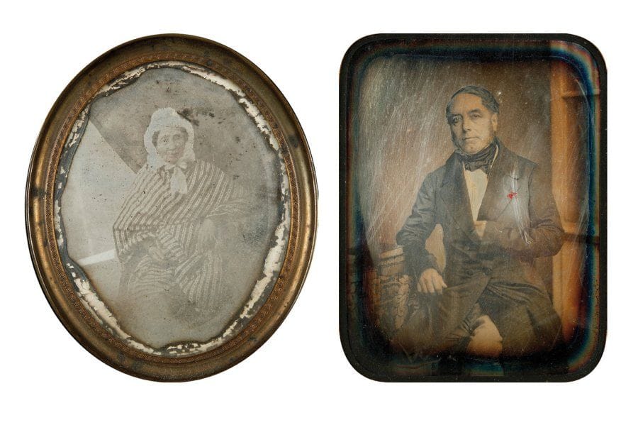 Portraits, c. 1845. Deux daguerréotypes par Casimir Volmerance et Derussy (Lyon). Formats : 9 x 7 et 14,5 x 11 cm.