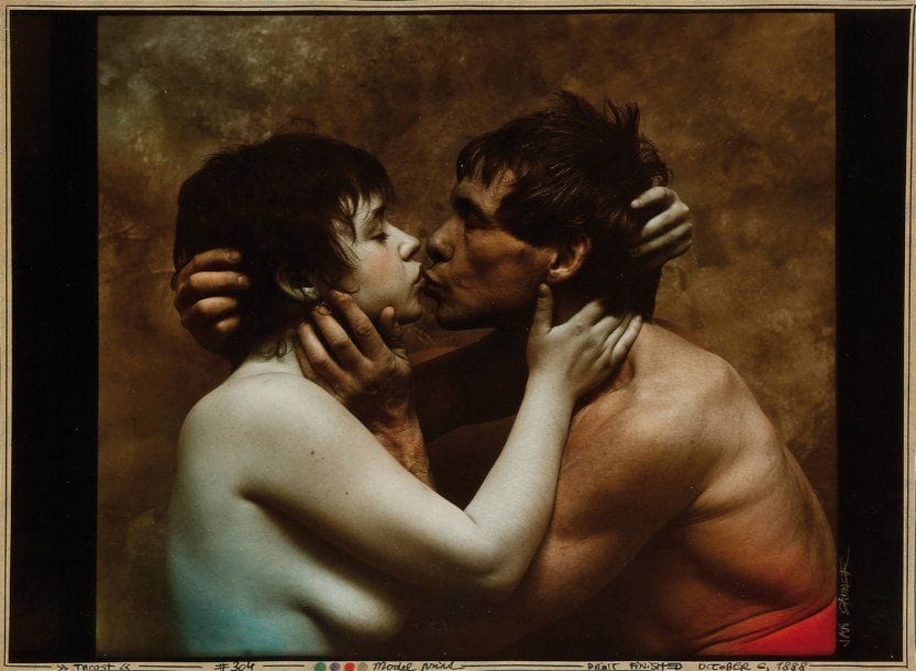 Jan Saudek (né en 1935)
Incest. 1988. Epreuve argentique d'époque, signée et annotée «#304 - Model Print. Print finished. October 6, 1888» dans la marge. 30 x 39 cm. Cadre.