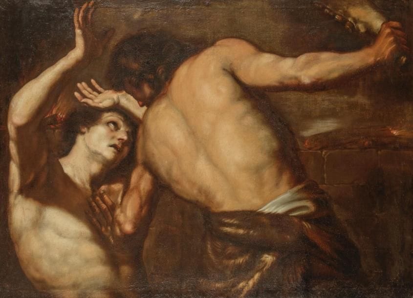 Attribué à Antonio CARNEO 
(1637 - 1692)
Caïn et Abel
Toile 
101 x 137 cm
Restaurations anciennes