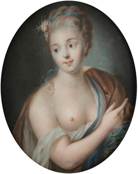École FRANCAISE DU XVIIIe siècle
Portrait de femme en nymphe
Pastel sur papier marouflé sur toile de forme ovale.
(Déchirure en bas à droite et mouillures).
Cadre ovale en bois du XVIIIe siècle (manque).
53 x 43 cm