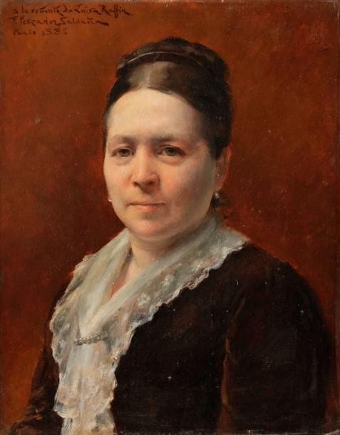 Félix PESCADOR-SALDANA (1836-?)
Portrait en buste de Madame Luisa Raffin, 1885
Huile sur panneau.
Signée, datée et dédicacée en haut à gauche.
35 x 27 cm