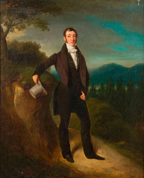 Attribué à Pierre DUVAL LE CAMUS
(1790-1854)
Portrait d’homme dans un paysage
Toile
61 x 54 cm
