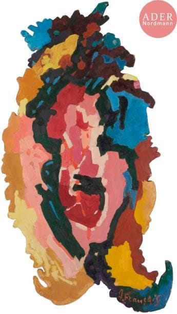 Anne FRANÇAIS (1909-1995)
L’Œuf
Huile sur carton toilé de forme libre.
Signée en bas à droite
Signée et titrée au dos.
98.5 x 57 cm