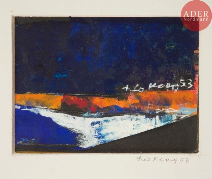 Théo KERG [luxembourgeois] (1909-1993)
Souvenir de voyage, 1953
Technique mixte sur papier.
Signée et datée en bas à droite.
Signée et datée sur le passe-partout.
11.5 x 17 cm