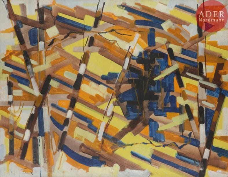 Michel PATRIX (1917-1973)
Automne sous bois, 1965
Huile sur toile.
Signée en bas à gauche.
Titrée au dos.
73 x 92 cm