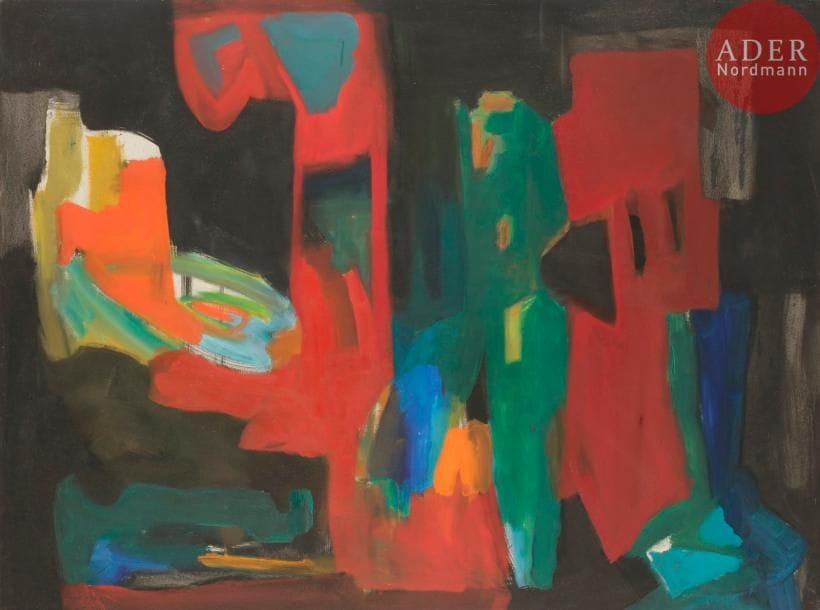 Paul Shusaku FOUJINO (1925-1982)
Suite en noir n°1, 1960
Huile sur toile.
Signée et datée en bas à gauche.
Signée en bas à droite en japonais.
Signée, datée et titrée au dos.
97 x 130 cm