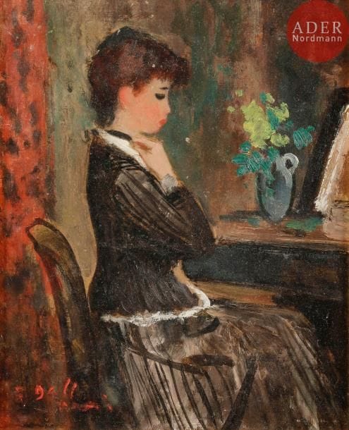 François GALL (1912-1987)
Jeune femme assise au bouquet jaune
Huile sur carton.
Signée en bas à gauche.
27 x 22 cm