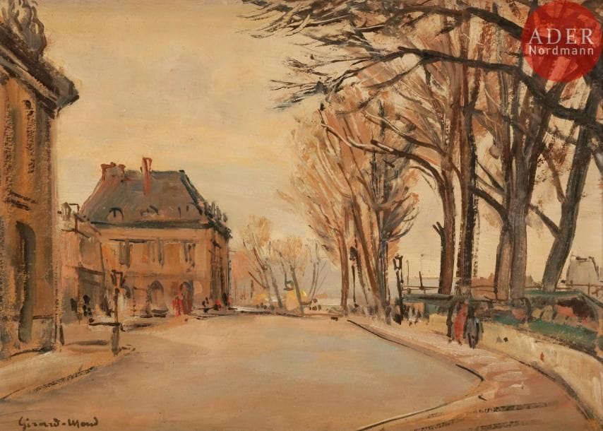 Girard Edmond-Émile dit GIRARD-MOND (1892-?)
Paris, le quai Conti à l’Institut
Huile sur carton.
Signée en bas à gauche.
Signée et titrée au dos.
24 x 33 cm
