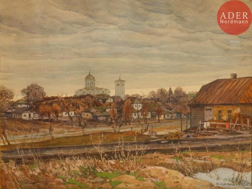 Paul GRABWINKLER (1880-1946)
Vue de village à l’église orthodoxe
Gouache et aquarelle.
Signée en bas à droite.
28 x 38 cm