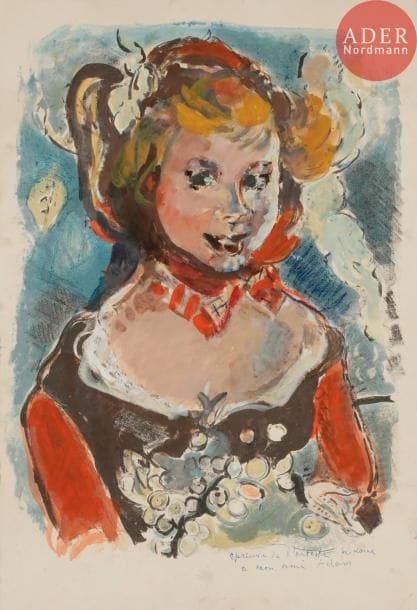 Michel KIKOINE (1892-1968)
Jeune fille en buste
Lithographie entièrement rehaussée à la gouache.
Signée et dédicacée en bas à droite.
56 x 38 cm
