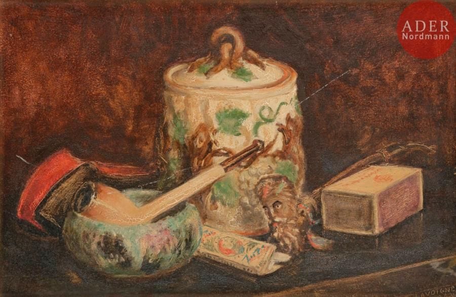 Robert LAVOIGNET (XXe siècle)
Le Coin du fumeur, 1963
Huile sur isorel.
Signée et datée en bas à droite.
22 x 33 cm
Exposition : 
Salon des indépendants, Paris, 1966, section Réalistes.