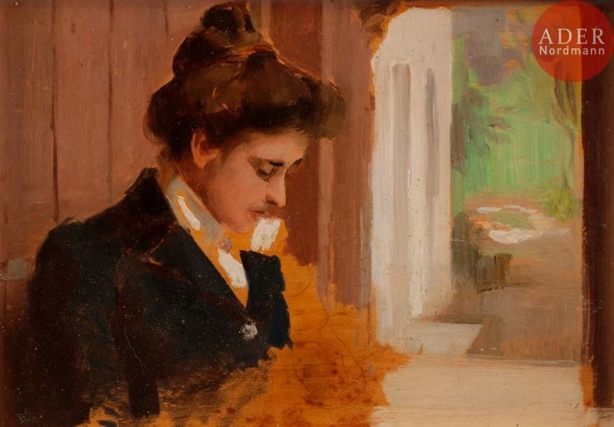 Albert LYNCH (1851-1912)
Portrait de femme de profil
Huile sur panneau.
Signée au dos.
14 x 19 cm