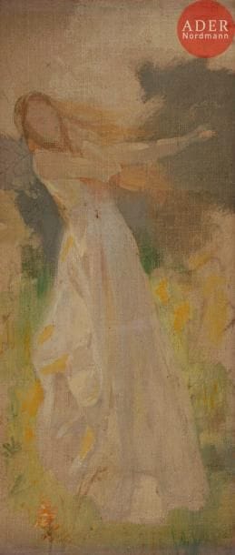 Albert LYNCH (1851-1912)
Femme cheveux au vent
Huile sur carton toilé.
Signée au dos.
26.5 x 11.5 cm