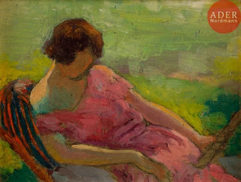 Albert LYNCH (1851-1912)
La Lecture au jardin
Huile sur carton.
Signée au dos.
14 x 18 cm