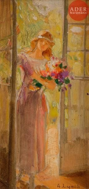Albert LYNCH (1851-1912)
Jeune fille au bouquet
Huile sur panneau.
Signée en bas à droite.
17.5 x 9 cm