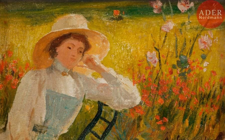 Albert LYNCH (1851-1912)
Jeune femme au jardin
Huile sur panneau.
Signée en bas à droite.
Signée au dos.
10 x 15 cm