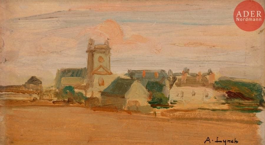 Albert LYNCH (1851-1912)
Vue de village
Huile sur carton.
Signée en bas à droite.
10 x 18 cm