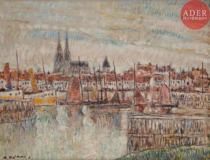 Alfons BLOMME (1889-1979)
Vue de ville au bord de l’eau
Huile sur toile.
Signée en bas à gauche.
80 x 100 cm