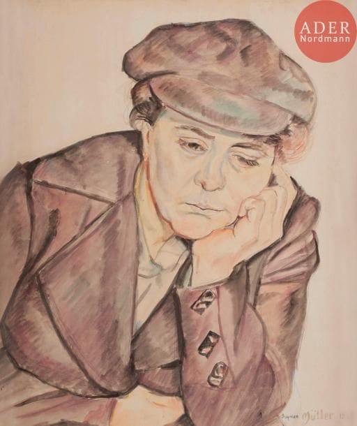 Szymon MÜLLER (1885-1942)
Portrait de femme pensive, 1920
Aquarelle.
Signée et datée en bas à droite.
43 x 35 cm