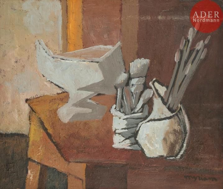 MYRIAM (XXe siècle)
Nature morte dans l’atelier
Huile sur toile.
Signée en bas à droite.
46 x 55 cm