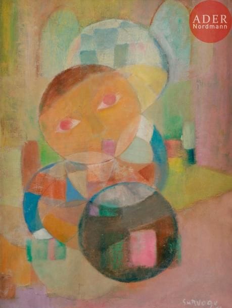 Léopold SURVAGE [franco-russe] (1879-1968)
Personnage, 1955
Huile sur toile.
Signée et datée en bas à droite.
46 x 33 cm