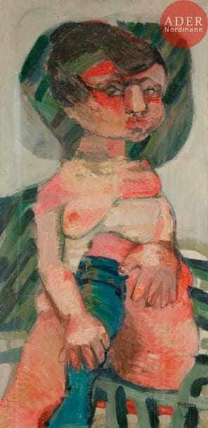 Gérard TISSERAND (1934-2010)
Nu assis
Huile sur toile.
Signée en bas à droite.
(Petits manques).
120 x 60 cm