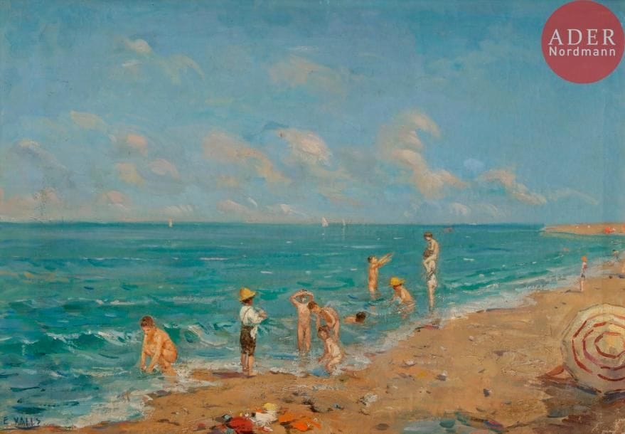 Ernesto VALLS SANMARTIN (1891-1941)
Plage animée
Huile sur toile.
Signée en bas à gauche.
35 x 52 cm
