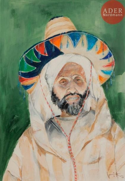 Victor KONSENS dit VIKO (1915-1998)
Portrait d’oriental
Gouache et rehauts de crayons.
Signée en bas à droite.
53.5 x 37 cm