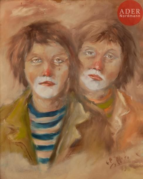 Gian Petro CELLIATI (XXe siècle)
Clowns, 1979
Huile sur isorel.
Signée et datée en bas à droite.
50 x 40 cm