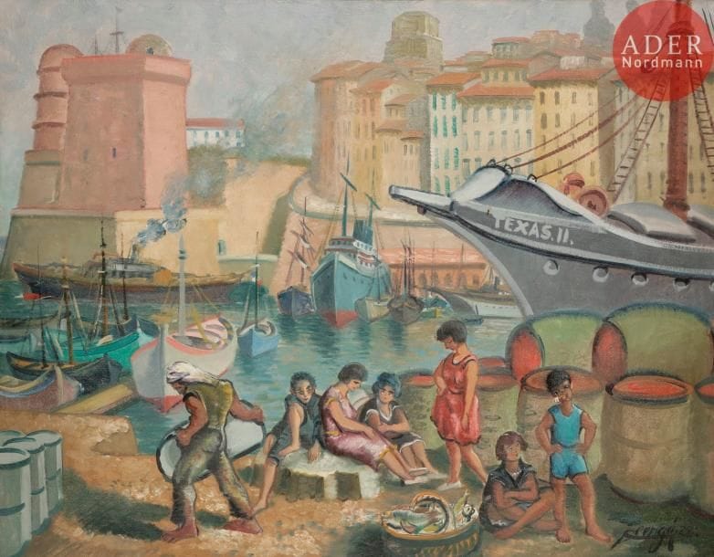 Auguste CLERGÉ (1891-1963)
Le Port de Marseille, 1928
Huile sur toile.
Signée et datée en bas à droite.
(Rentoilée).
73 x 92 cm