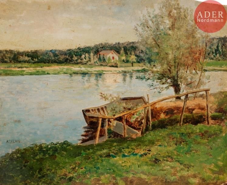 Enrique ATALAYA (1851-1914)
La Berge
Huile sur panneau.
Signée vers le bas à gauche
8 x 10 cm